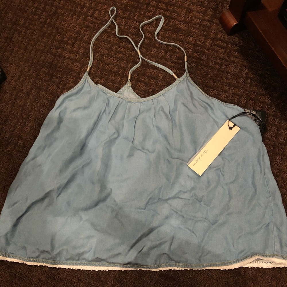 Denim Racerback Halter Blouse [Size L] NWT
